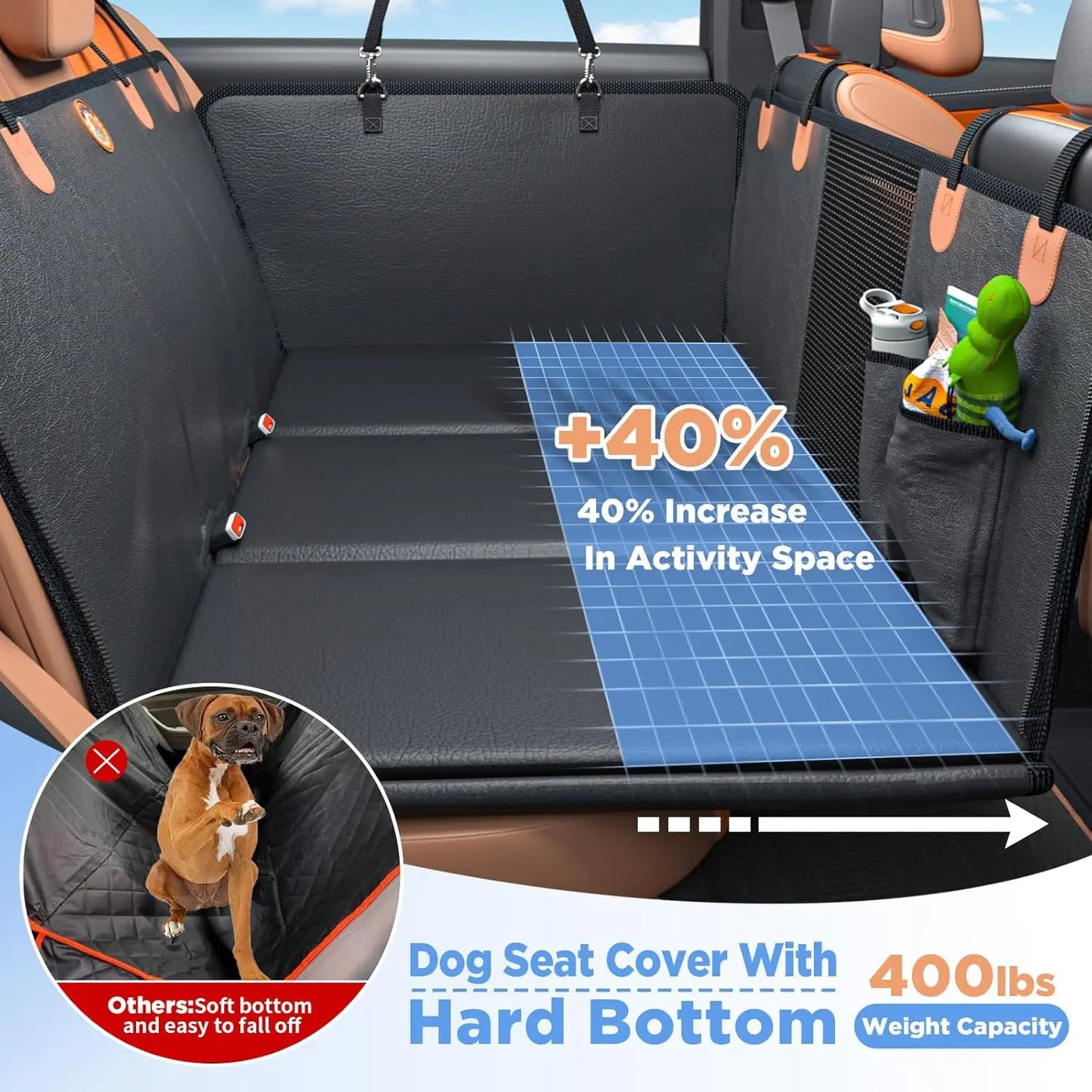 Premium Waterproof Dog Rear Seat Extender and Car Seat Cover, Enhanced Durability and Safety Features, Easy to Clean, Supports Up to 400 Pounds, Foldable Design for Comfort and Convenience