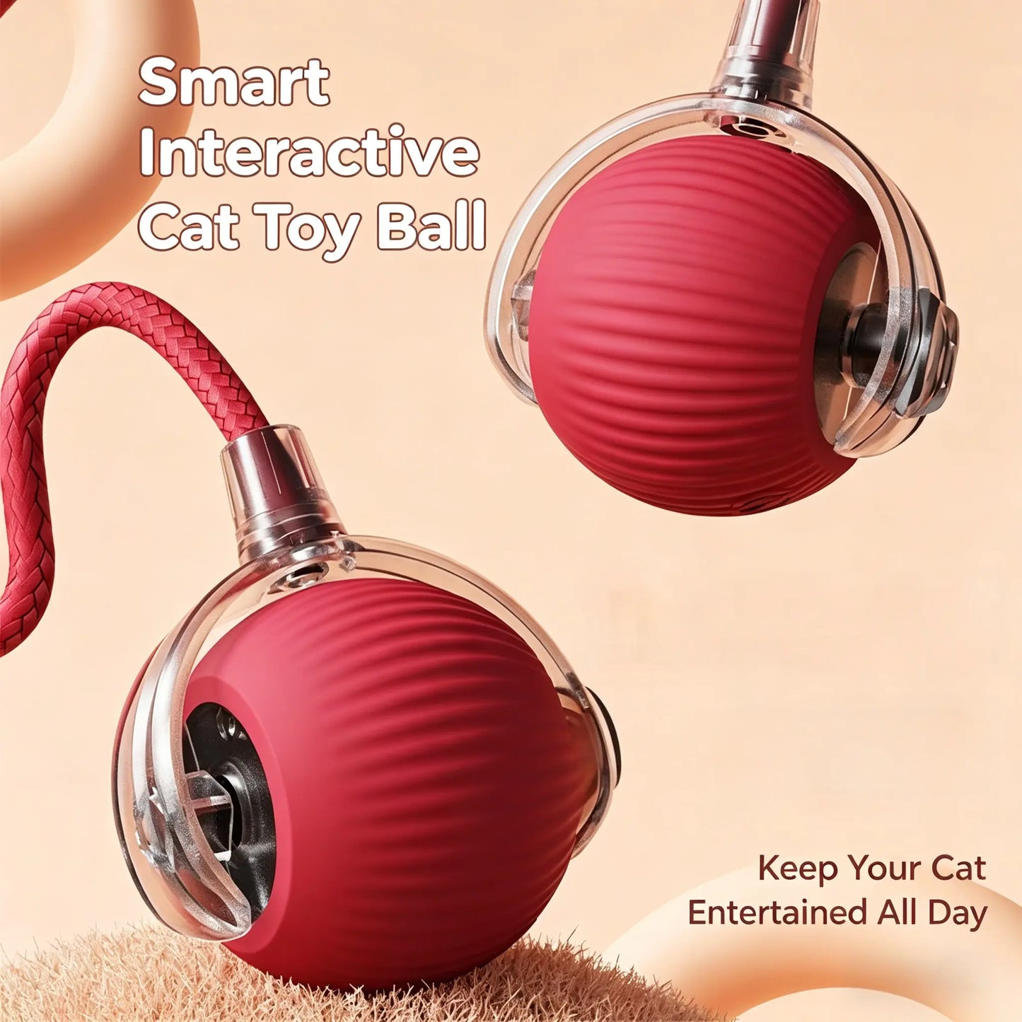 2026 New Smart Automatic Rolling Rubber Ball Cat Toy - USB Rechargeable, Light-Up, Quiet, Bite-Resistant, Wear-Resistant, Non-Toxic, Shatterproof, Plain, Adjustable Mode, Speedy Tail Moving, Universal Fit Interactive Pet Toy (Free Gift Included)