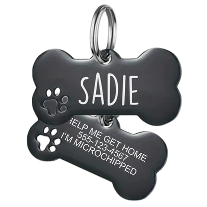 Custom Engraved Stainless Steel Dog Tag, Personalized Bone Pet ID Tag for Dogs & Cats, Metal Collar Name Tag with Split Ring, Pet Accessories