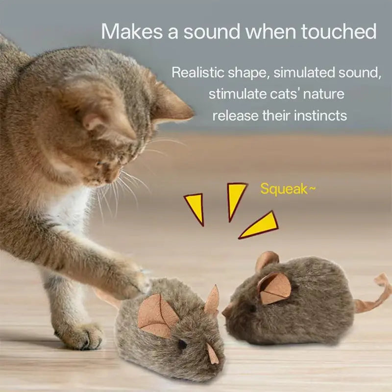 Oddtail 3-Pack Interactive Plush Cat Toys with Catnip - Touch Activated Chirping Grey Mice for Indoor Play and Boredom Relief