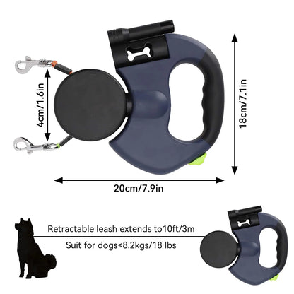 Tangle-Free Dual Dog Leash with 360° Swivel Head – for 2 Medium -Large Dogs (30 Lbs), 10Ft Retractable Leash, Lightweight Anti-Wear Handle, Dogaccessories,Puppy Essentials, No Tangle Leash, Retractable Dual Leash