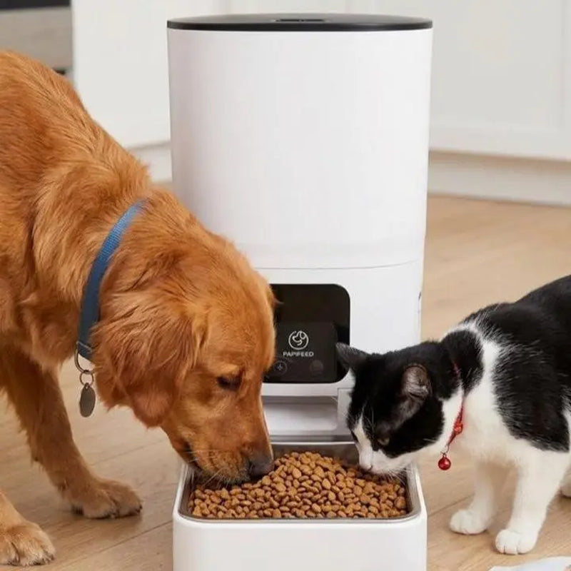 WiFi-Enabled Automatic Pet Feeder for Dogs and Cats - Durable Plastic and Stainless Steel Design, Auto-Dispensing Bowl, Washable Components, Nylon Braided Cord, and Adapter Included