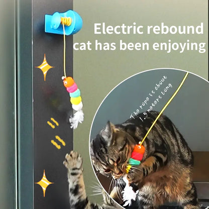 Automatic Cat Toy for Indoor Cats, Wall Mounted Interactive Teaser, Rechargeable Electric Cat Toy with Auto Rebound, Hands-Free Play