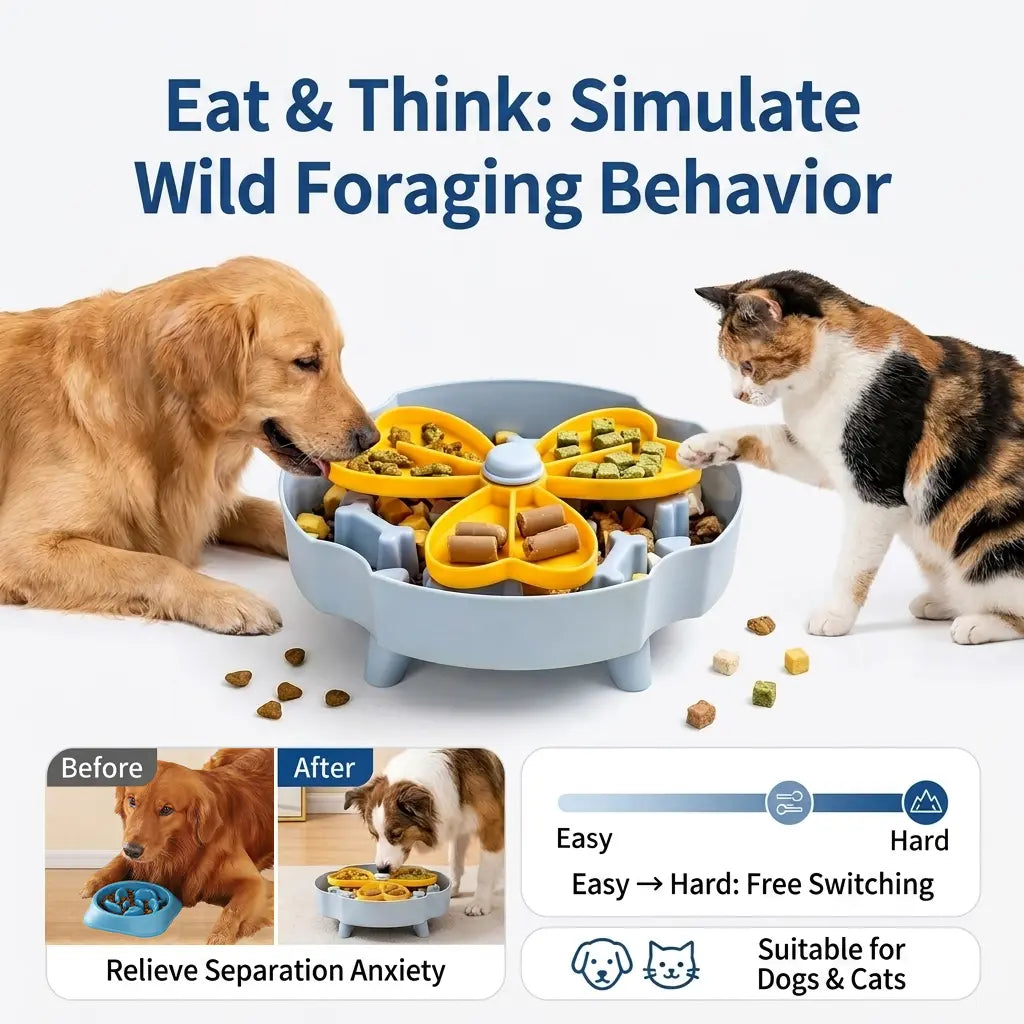 Rotating Slow Feeder Bowls for Dogs, Anti-Choking Puzzle Design, Elevated Non-Slip Interactive Feeding Solution to Prevent Bloat for Medium Breeds