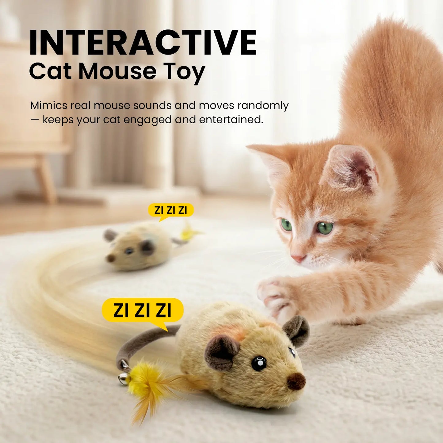Geoorood USB Rechargeable Random Movement Mouse Toy for Indoor Cats (5V/1A Adapter Required, Not Included)
