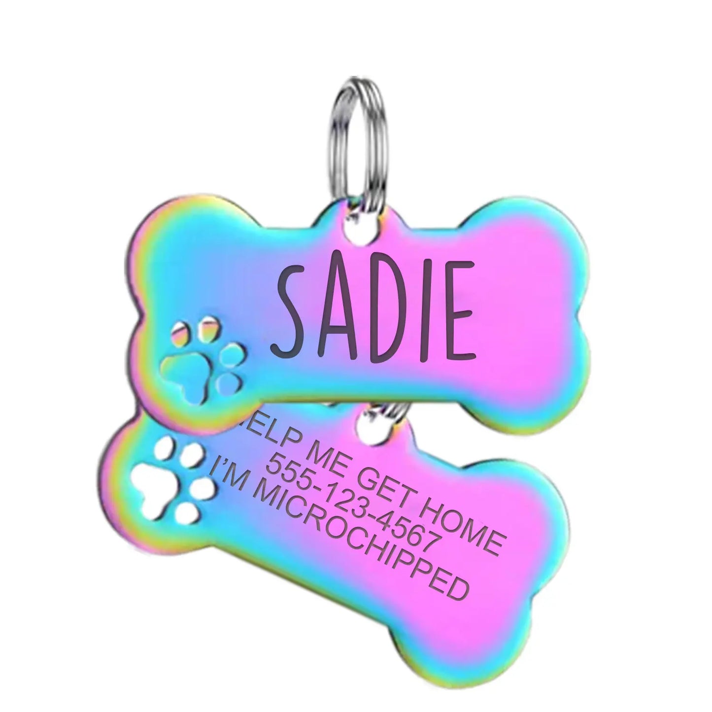 Custom Engraved Stainless Steel Dog Tag, Personalized Bone Pet ID Tag for Dogs & Cats, Metal Collar Name Tag with Split Ring, Pet Accessories