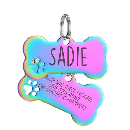 Custom Engraved Stainless Steel Dog Tag, Personalized Bone Pet ID Tag for Dogs & Cats, Metal Collar Name Tag with Split Ring, Pet Accessories