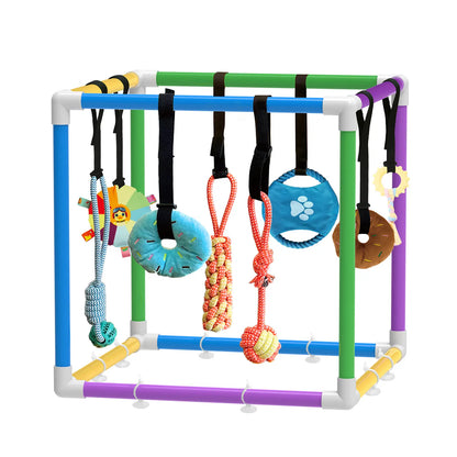 Indoor Puppy Play Gym - Agility Training and Enrichment Aid with Snuffle Mat, 8 Hanging Toys, PVC Frame, and Bite-Resistant Velcro Rope for Small Dogs