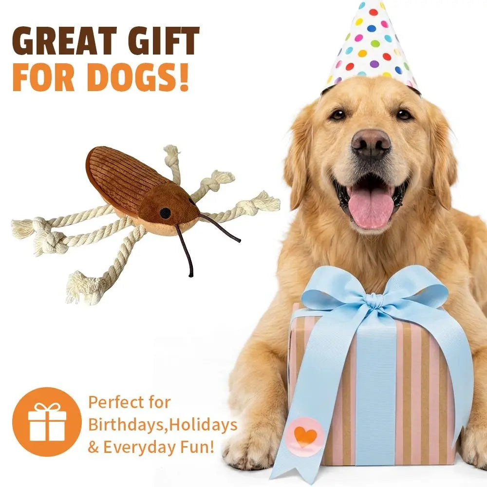 Pet Balloon Cockroach Dog Toy, Interactive Squeaky Plush Chew Toy with Rope Legs, Tug of War Toy for Small Medium Large Dogs, Puppy Enrichment Toy