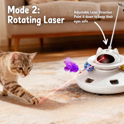 4-In-1 Interactive Toxin-Free Cat Toy - Laser Pointer, Feather, Ball/Chaser, Random Holes Point down Hide & Seek Function for Indoor Cat Entertainment