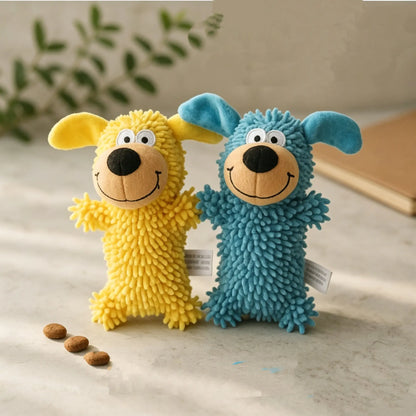 Interactive Plush Squeaky Mop Dog Toy for Small and Medium Dogs - Durable Chew and Teething Toy for Puppies, Promotes Self-Entertainment and Reduces Boredom