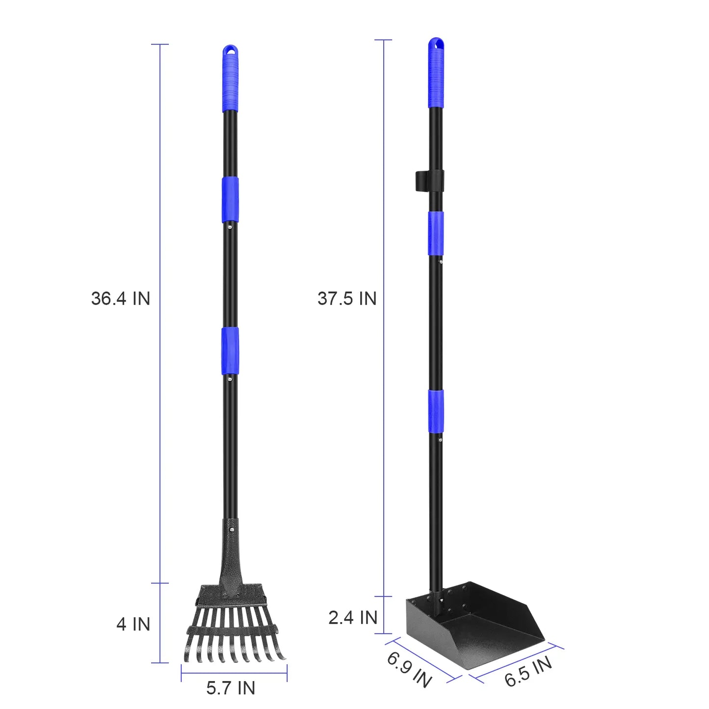 Pooper Scooper, Dog Pooper Scooper Tray and Rake Set with Adjustable Stainless Steel Long Handle for Large Medium Small Dogs