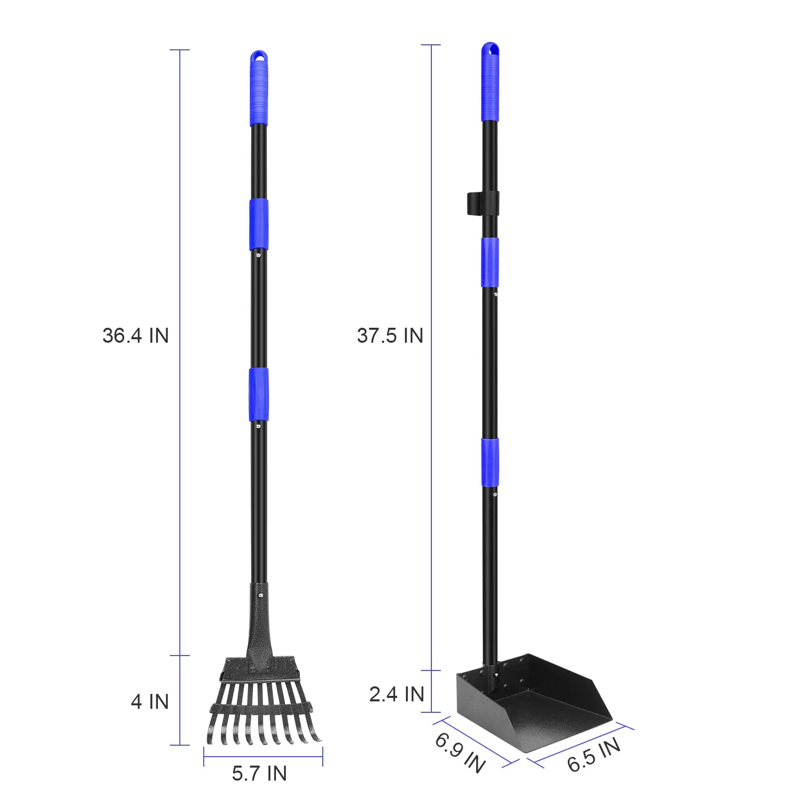 Pooper Scooper, Dog Pooper Scooper Tray and Rake Set with Adjustable Stainless Steel Long Handle for Large Medium Small Dogs