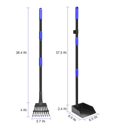 Pooper Scooper, Dog Pooper Scooper Tray and Rake Set with Adjustable Stainless Steel Long Handle for Large Medium Small Dogs