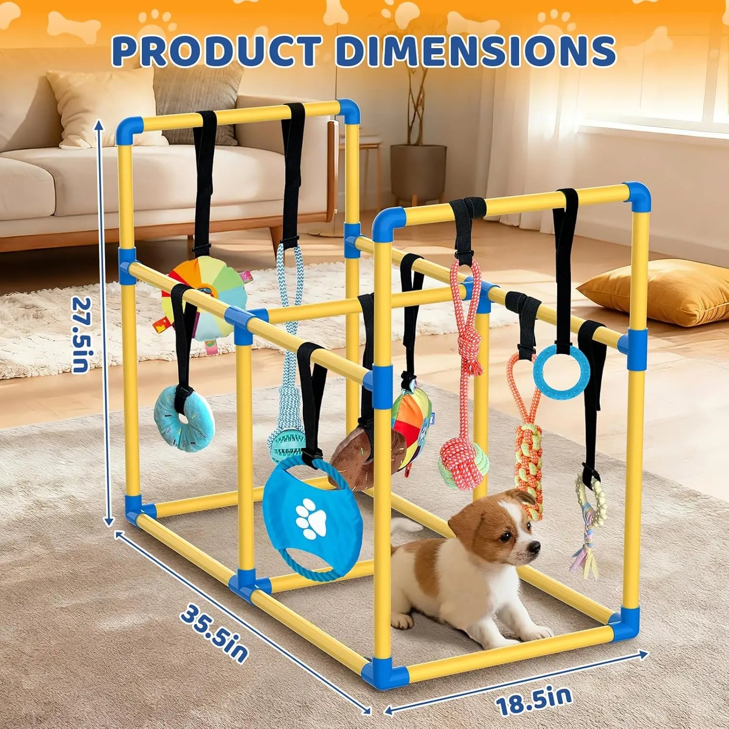 Indoor Puppy Play Gym - Agility Training and Enrichment Aid with Snuffle Mat, 8 Hanging Toys, PVC Frame, and Bite-Resistant Velcro Rope for Small Dogs