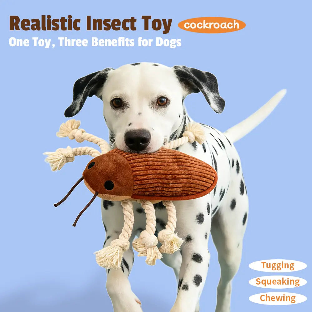 Pet Balloon Cockroach Dog Toy, Interactive Squeaky Plush Chew Toy with Rope Legs, Tug of War Toy for Small Medium Large Dogs, Puppy Enrichment Toy