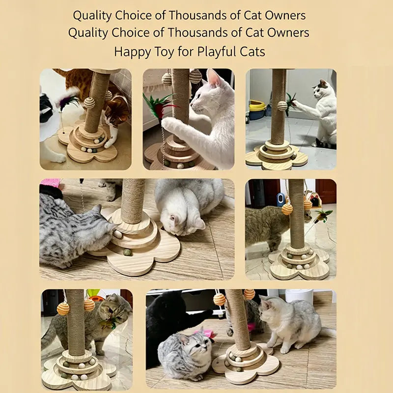 Solid Wood Standing Cat Climbing Tower - Scratcher Board, Vertical Scratcher, Scratching Post, Interactive Toy for Felines That Encourages Climbing, Enhances Playtime, Keeps Feline Entertained