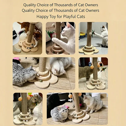 Solid Wood Standing Cat Climbing Tower - Scratcher Board, Vertical Scratcher, Scratching Post, Interactive Toy for Felines That Encourages Climbing, Enhances Playtime, Keeps Feline Entertained