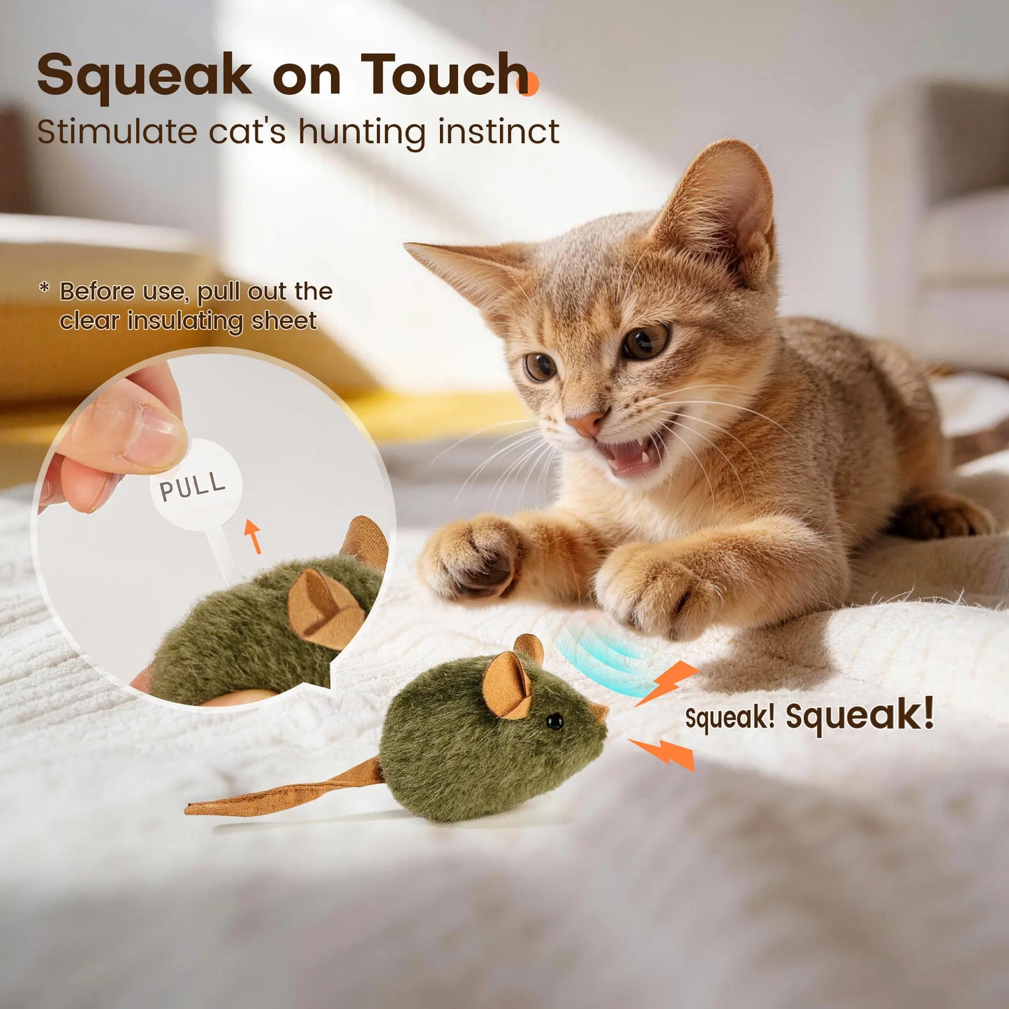 Potaroma 3-Pack Plush Cat Toys with Catnip - Squeaky Interactive Play for Kittens, Adults, and Senior Cats