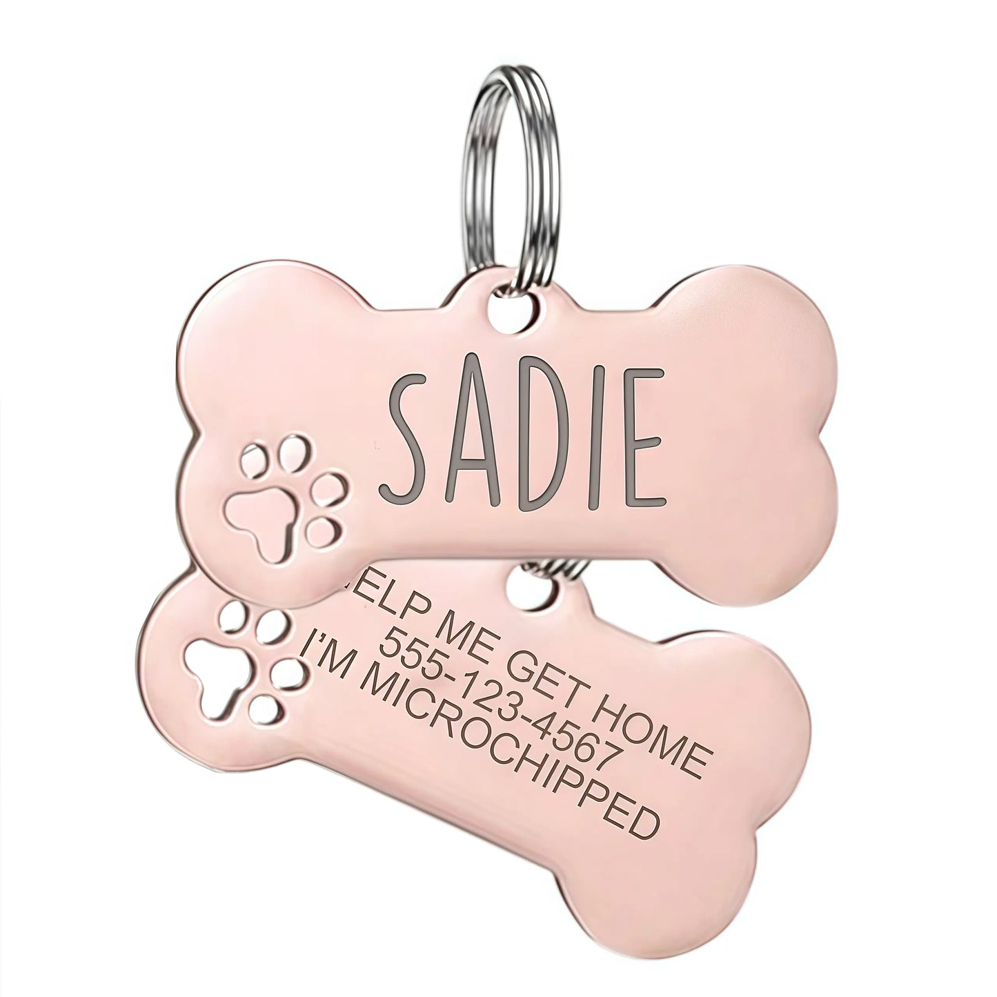 Custom Engraved Stainless Steel Dog Tag, Personalized Bone Pet ID Tag for Dogs & Cats, Metal Collar Name Tag with Split Ring, Pet Accessories