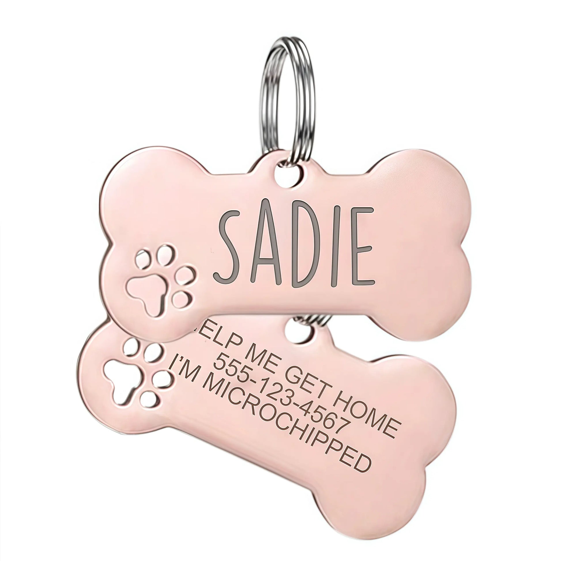 Custom Engraved Stainless Steel Dog Tag, Personalized Bone Pet ID Tag for Dogs & Cats, Metal Collar Name Tag with Split Ring, Pet Accessories
