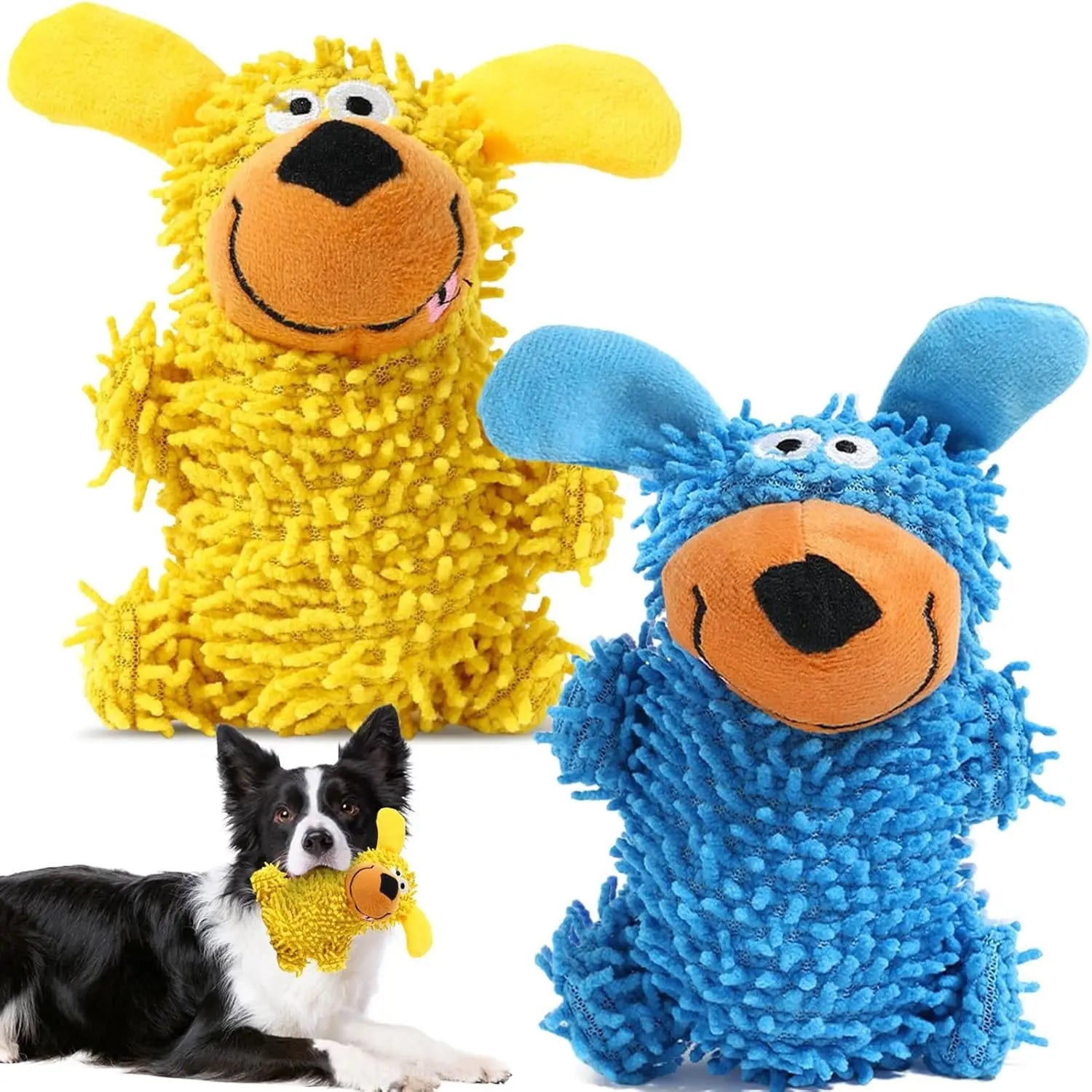 Interactive Plush Squeaky Mop Dog Toy for Small and Medium Dogs - Durable Chew and Teething Toy for Puppies, Promotes Self-Entertainment and Reduces Boredom