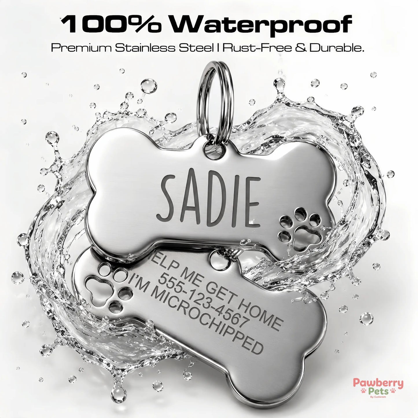 Custom Engraved Stainless Steel Dog Tag, Personalized Bone Pet ID Tag for Dogs & Cats, Metal Collar Name Tag with Split Ring, Pet Accessories