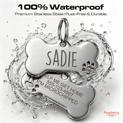 Custom Engraved Stainless Steel Dog Tag, Personalized Bone Pet ID Tag for Dogs & Cats, Metal Collar Name Tag with Split Ring, Pet Accessories