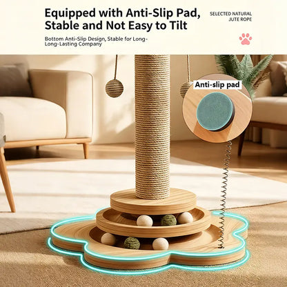 Solid Wood Standing Cat Climbing Tower - Scratcher Board, Vertical Scratcher, Scratching Post, Interactive Toy for Felines That Encourages Climbing, Enhances Playtime, Keeps Feline Entertained