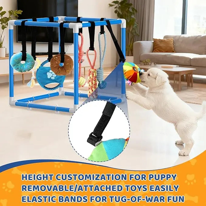 Indoor Puppy Play Gym - Agility Training and Enrichment Aid with Snuffle Mat, 8 Hanging Toys, PVC Frame, and Bite-Resistant Velcro Rope for Small Dogs