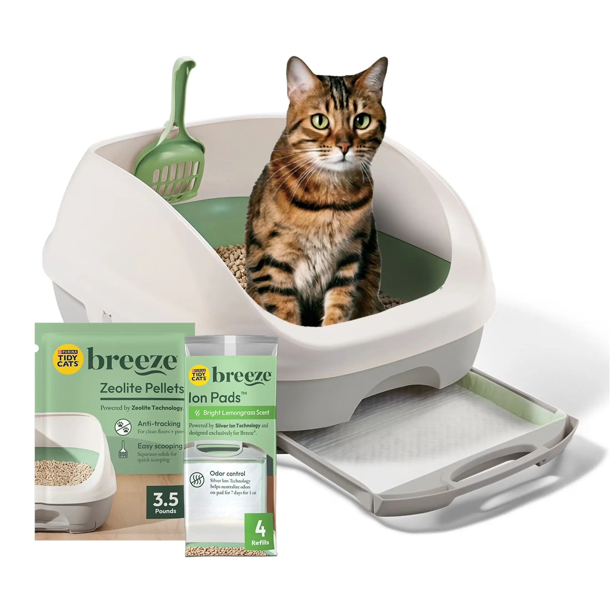 Purina Breeze Cat Litter Box System Kit with Pellet Cat Litter, Litter Box, and Litter Box Pads