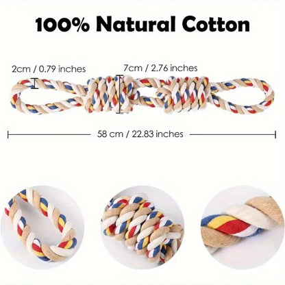 Interactive Cotton Rope Dog Leash Toy with Dual Grab Loops and Knots - Durable Chew Stick for Puppies and Dogs of All Sizes